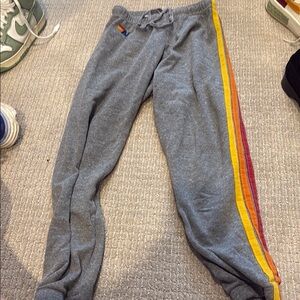 Aviator Nation Gray Joggers with Rainbow Accents